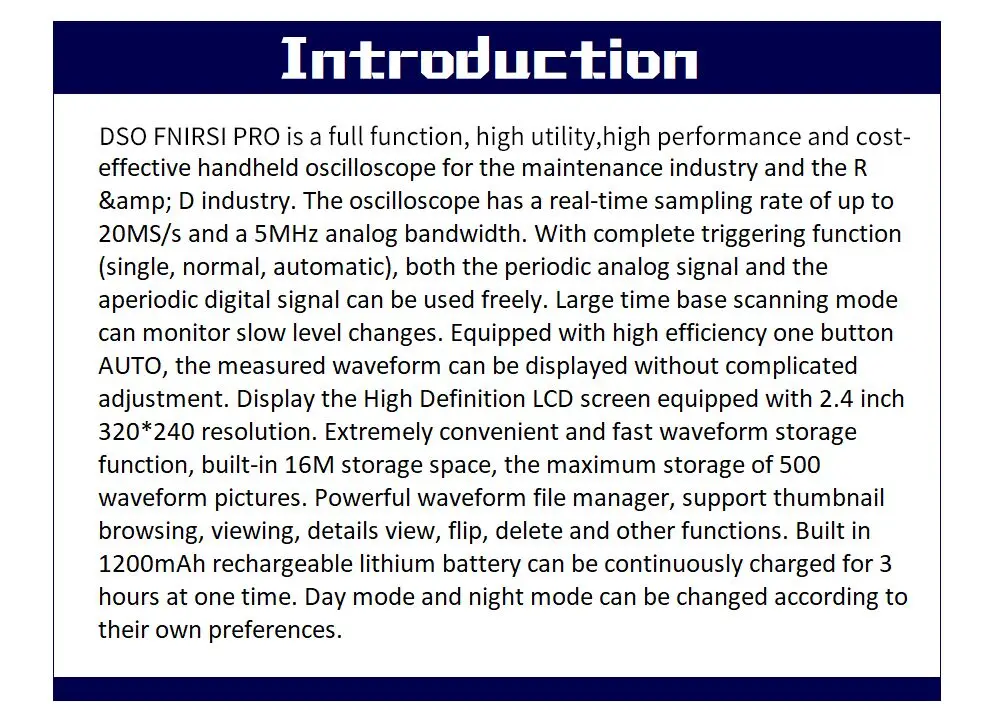 DSO FNIRSI PRO Портативный мини цифровой осциллограф 5 м пропускная способность 20MSps частота дискретизации
