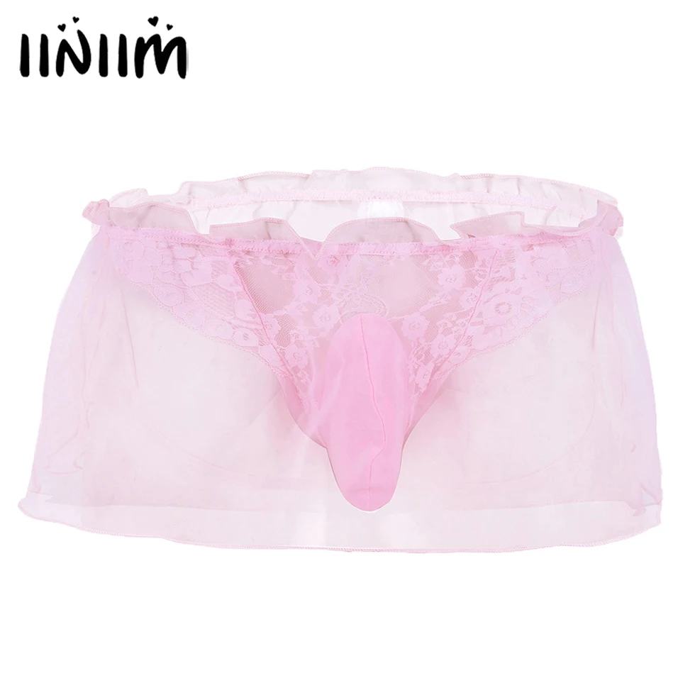 Sexy Men Lingerie Lace Flower Jockstraps Thongs Bikini Underwear Open