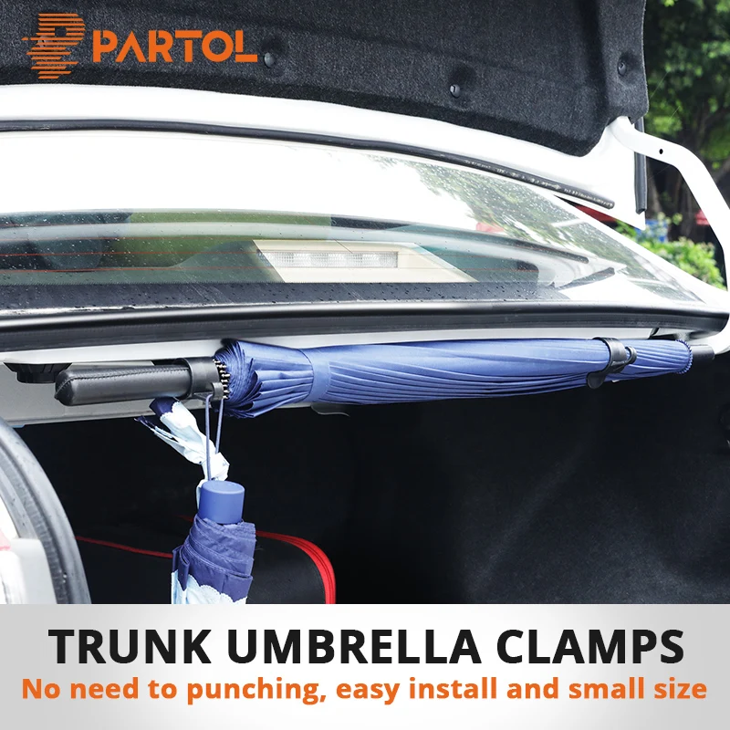 

Partol 2pcs/Pack Car Trunk Umbrella Bracket Retention Clips Automobile Trunk Organizer for Umbrella Hanging Hooks for Travelling