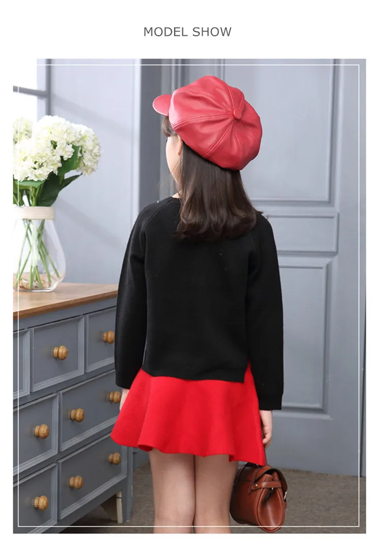 3-12 y children skirts girls mini black pleated skirt for girl spring autumn elastic knitted skirts red teen 10 12 years clothes (2)