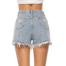 Модные женские джинсы с дырками и карманами джинсовые брюки женские узкие сексуальные шорты со средней талией#4
