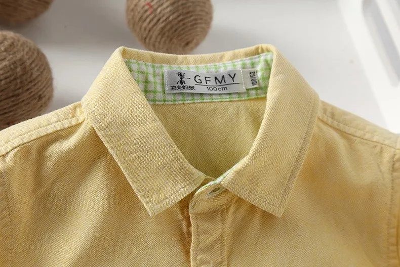 Оксфордская хлопковая рубашка для мальчиков с отложным воротником и длинными рукавами; повседневная одежда зеленого, белого, розового, синего, желтого цвета; Camisa Infantil Menino; 2352