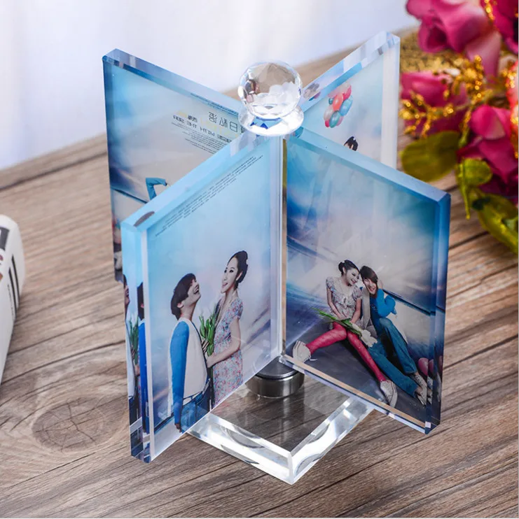 Rotated Windmill Crystal Photo Frame Glass Album for 4 Pictures