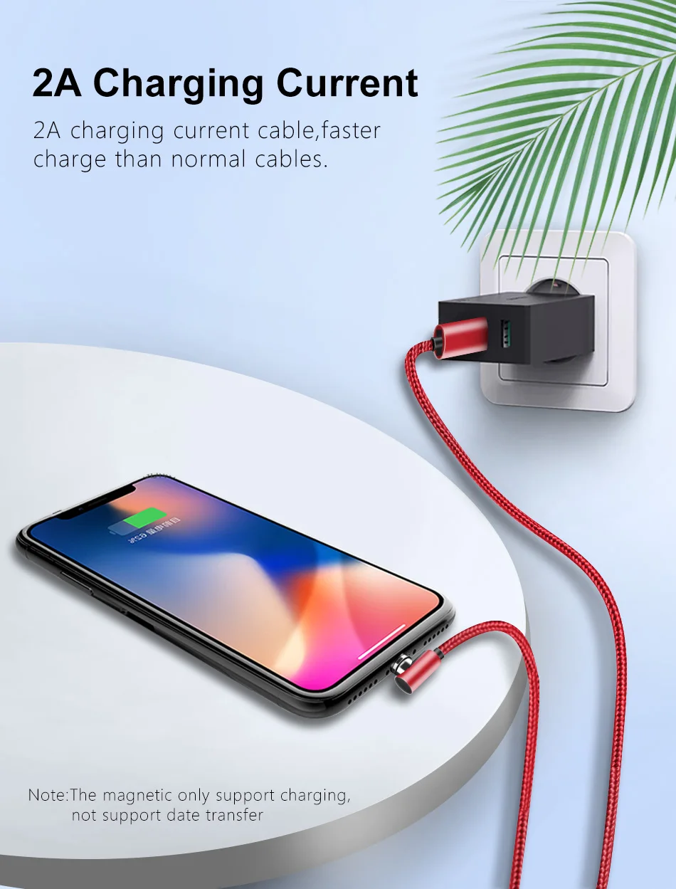 ACCEZZ Магнитный usb кабель для зарядки 2 м для iPhone XS MAX XR 8 7 Plus магнитное зарядное устройство для samsung S10 S9 линия зарядки мобильного телефона