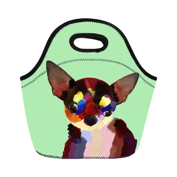 

THINK Chihuahua 3d Animal Printed women Kids Babys Boys Portable Handbags Neoprene Insulated Thermal Lunch Bag Tote for Women