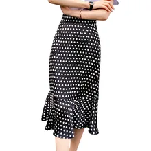 NORMOV, летние черные женские юбки, модные, в горошек, с молнией, шифоновые, с оборками, трубы, юбки, свободные, для офиса, леди, юбка
