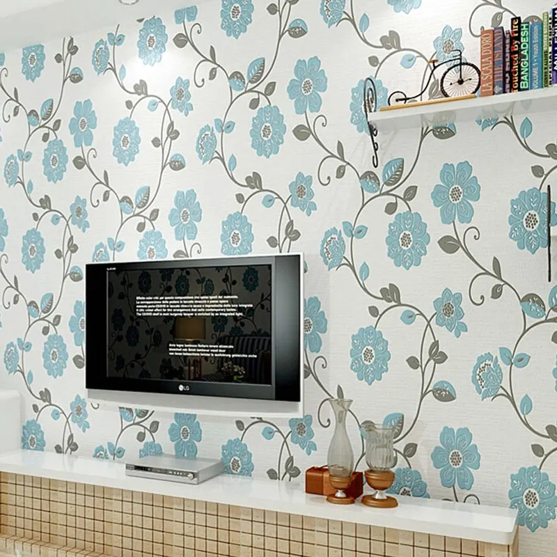 

Tushang Flower Pearl Flashing Breathable 3D Embossed Non-Woven Wall Paper Art Mural TV Sofa Background Wall Covering Home Decor