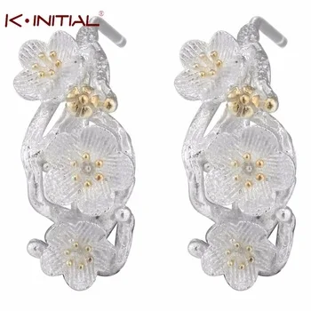 1Pcs Fashion Charming 925 Silver Small Plum Flower Double Sides Stud Earring Party Wedding Gift Pressent Earring Drop Shipping