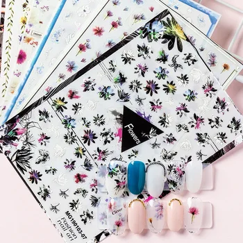 

Newest WG208 flower series nail stickers 3d back adhesive nail decals Japan style DIY decorations for nail tips