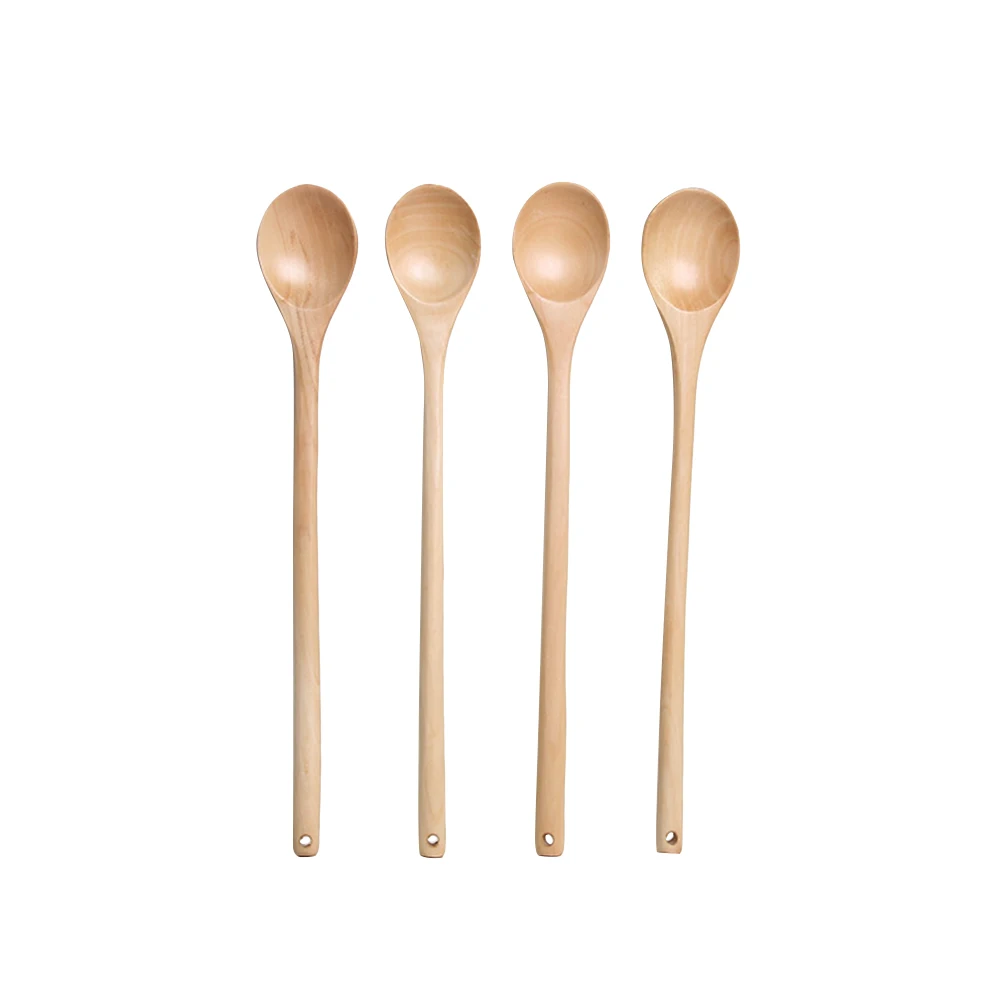 ROSENICE 4PCS Premium Long Handle Spoons Wooden Kitchen Cooking Mixing