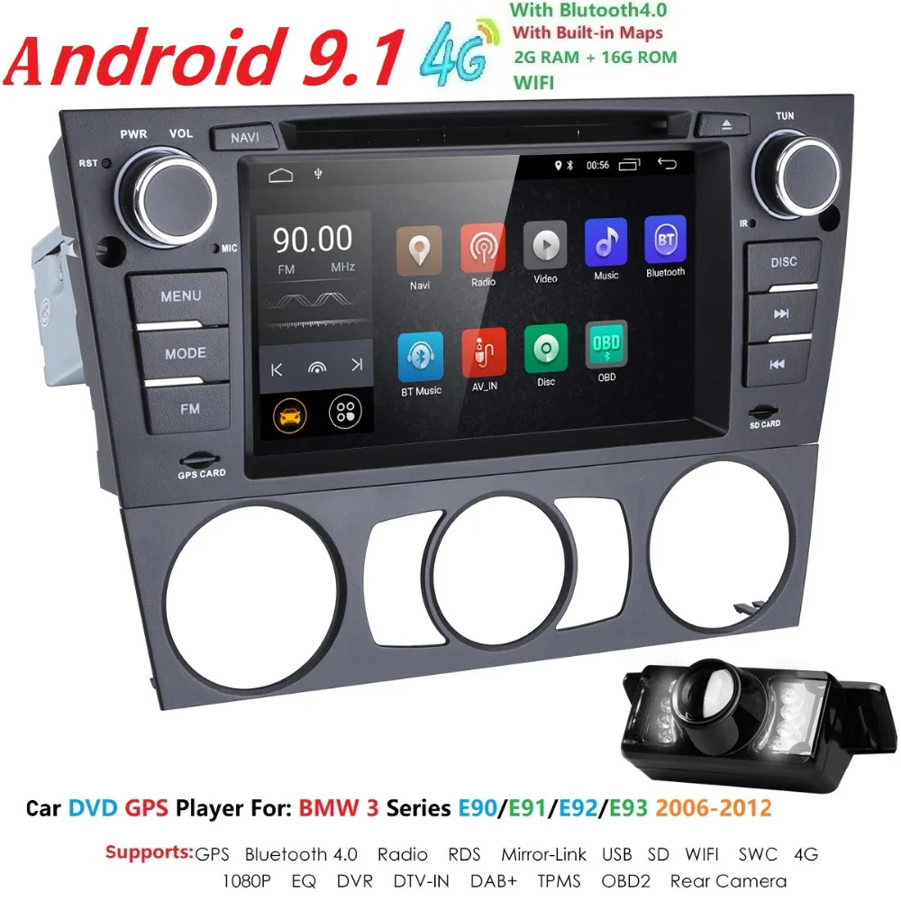 Best 1Din 4Core 7" Android 9 Car GPS Stereo Radio DVD Player For BMW E90/E91/E92/E93 Navigation SWC DVR RDS DVBT Bluetooth+Camera USB 1