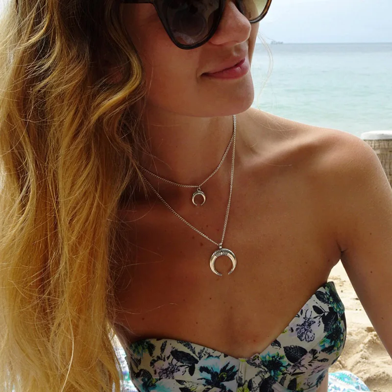 

Sexy Moon Choker Necklace for Women Crescent Pendant Necklace Layered Collar Silver Color 2019 Fashion Jewelry