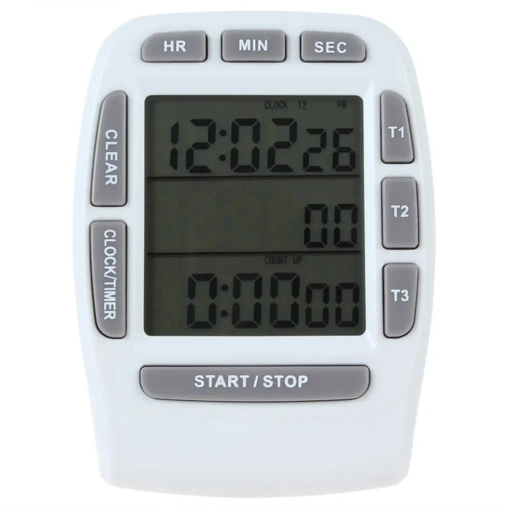 Digital LCD 3-Line Triple Alarm Countdown Stopwatch Timer Kitchen Cooking Clock 