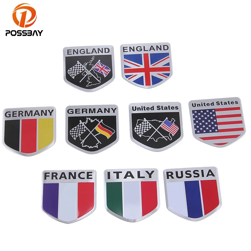 

POSSBAY 3D Stickers England/Russia/Germany/US Flag Decals Door Window Bumper Car Sticker for Audi BMW Opel Nissan Decoration