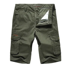 Летние мужские шорты Карго, хлопок, повседневные мужские шорты, средняя талия, длина выше колена, много карманов, шорты Карго, плюс размер 44