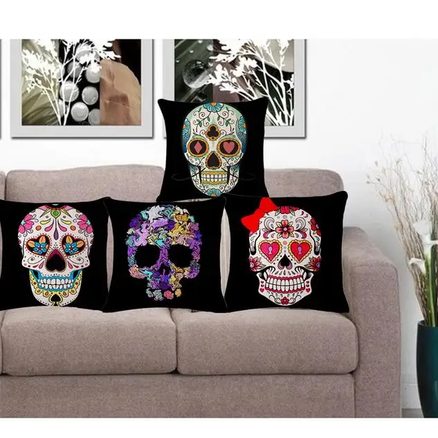 Mexican Sugar Skulls Cushions Cover Decorative Throw Mexican Sugar Skulls Cushions Cover Decorative Throw Pillows Sofa Home Decor Pillow Case Cojines Decorativos 45 45cm In Cushion From