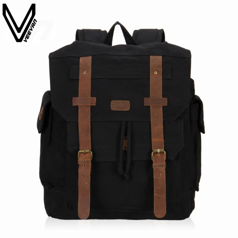 

2016 VEEVANV Vintage Canvas Backpack Men Student Daily Backpack Shoulder Bag Large Capacity Computer Bag Casual Travel Rucksack