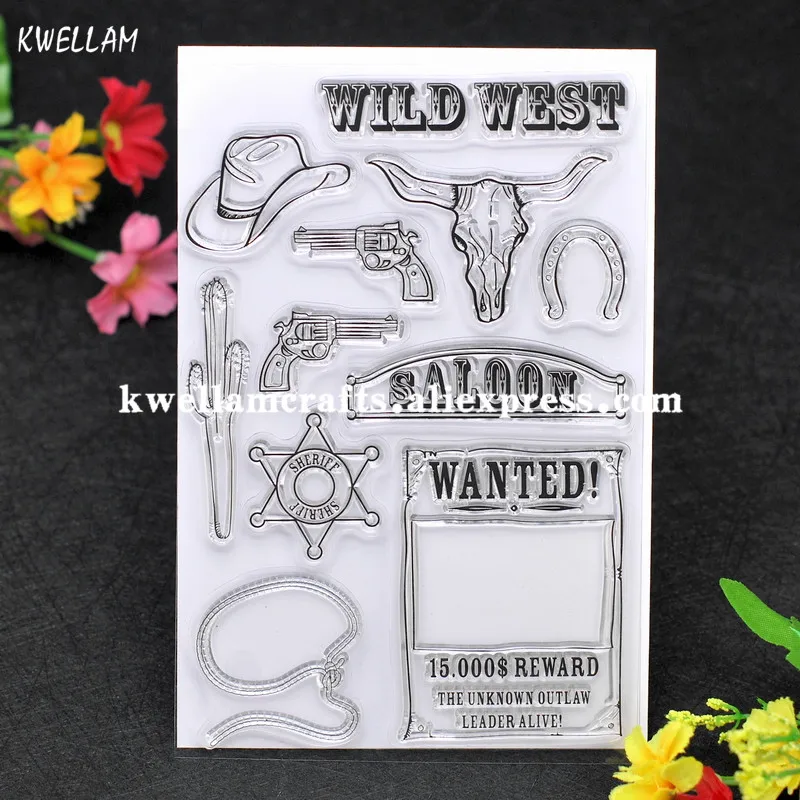 

WILD WEST SALOON WANTED Cowboy Hat Scrapbook DIY photo cards account rubber stamp clear stamp transparent stamp 11x16cm 7060918