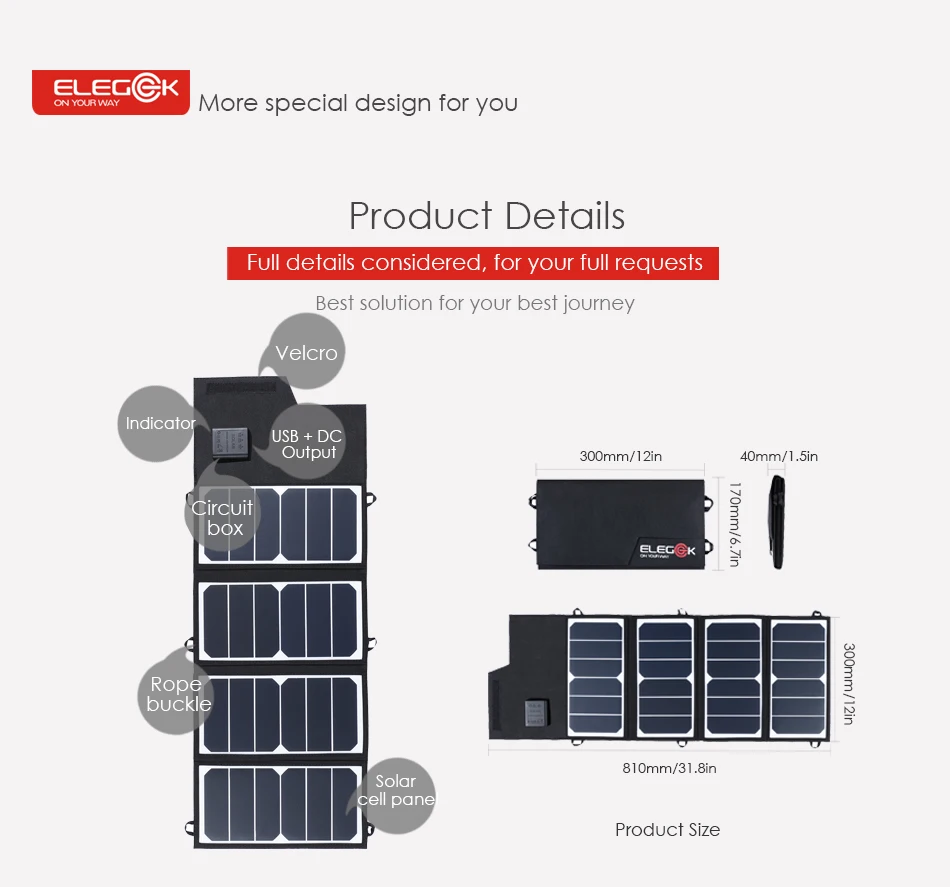 ELEGEEK 26 Вт 5 В солнечная мощность складное солнечное зарядное устройство USB+ DC Выход 12 в солнечное зарядное устройство power Bank для iPhone зарядное устройство