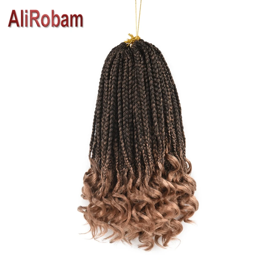 

AliRobam Loose Curly End Box Braids Ombre Brown Burgundy Crochet Curly Hair Synthetic Braiding Hair Extensions 22Strands/pack