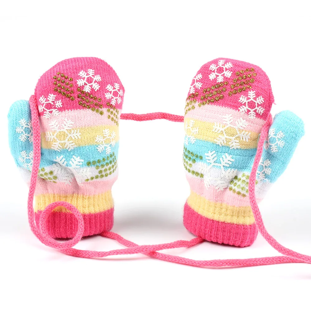 Winter Snowflake Children Gloves Warm Cotton Baby Boy Mittens Kids
