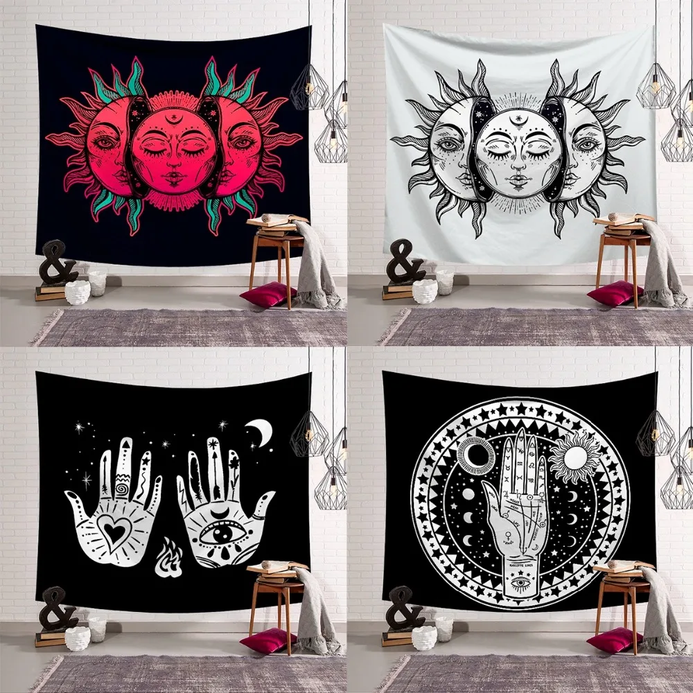 

Sun Star Moon Pattern Tapestry Wall Hanging Polyester Mandala Pattern Blanket Tapestry Religious Tarot Home Decor Bedspread