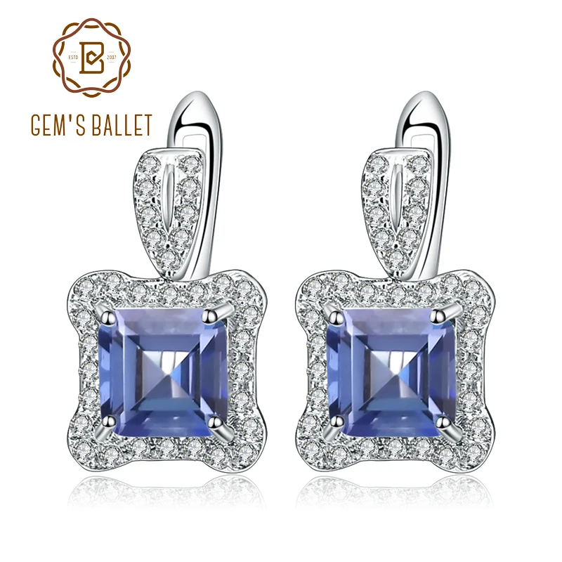 

GEM'S BALLET 3.77Ct Iolite Blue Mystic Quartz Gemstone Earrings 925 Sterling Silver Vintage Stud Earrings For Women Fine Jewelry