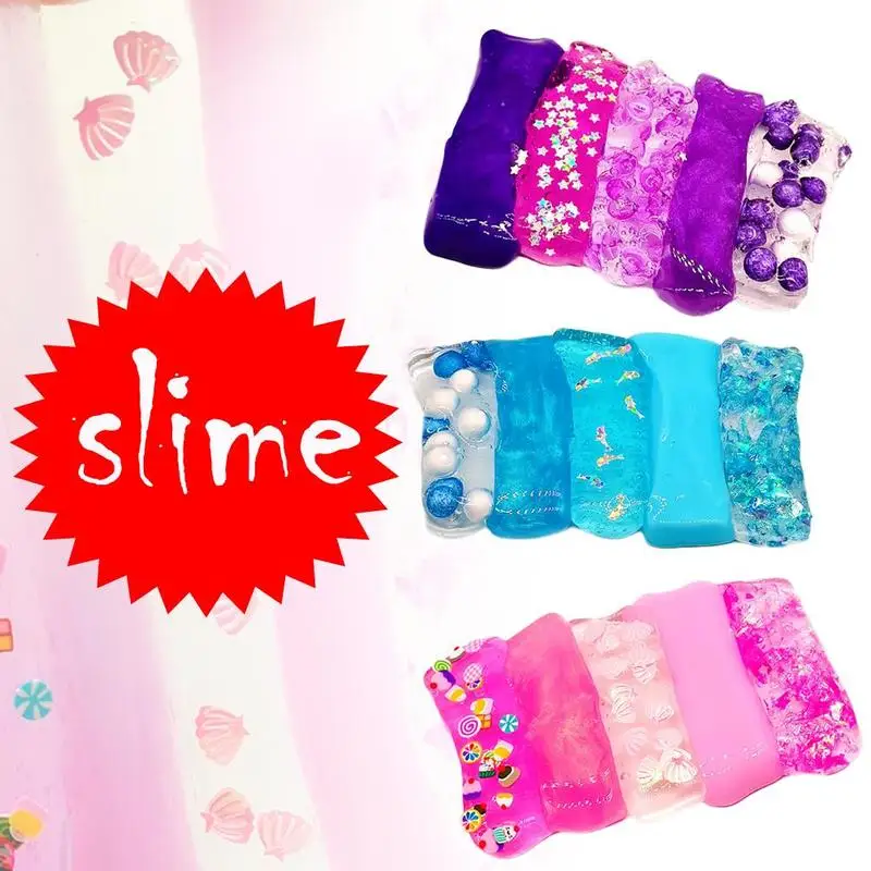 

5 IN 1 Slime Fluffy Slime Beads Slime Kit Clay Mud Lizun Playdough Stress Relief Cotton Slime Stress Relief Kids Toy Gift