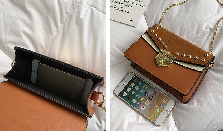 Retro rivet bag design sense lady bag clamshell PU leather lady crossbody bag chain bag new bag
