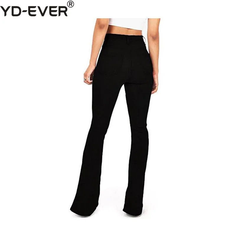 Mujeres Flare Alta Para Coreano Vaqueros azul Vintage Pantalones Cintura azul Jeans La Cielo Oficina negro Blanqueado marrón De Ancho Patchwork Beige Denim Pierna qnItwaXYY6