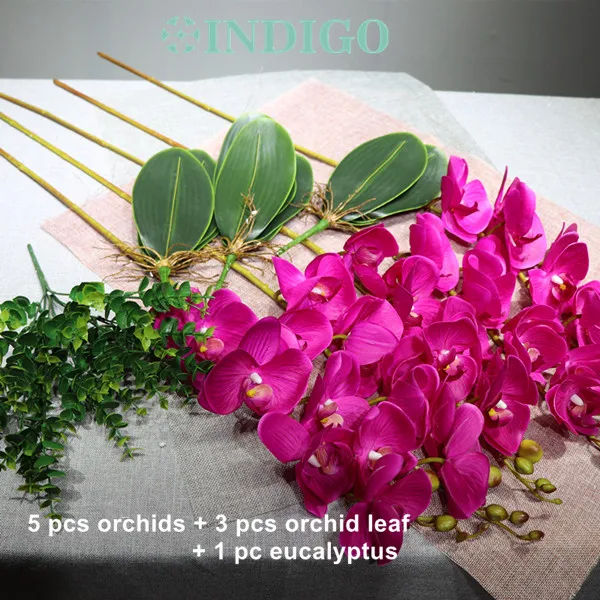 Индиго-(9 шт./лот) Настоящее прикосновение синий орхидеи современный цветок аранжирование с листьями свадебное событие центральный - Цвет: same as photo