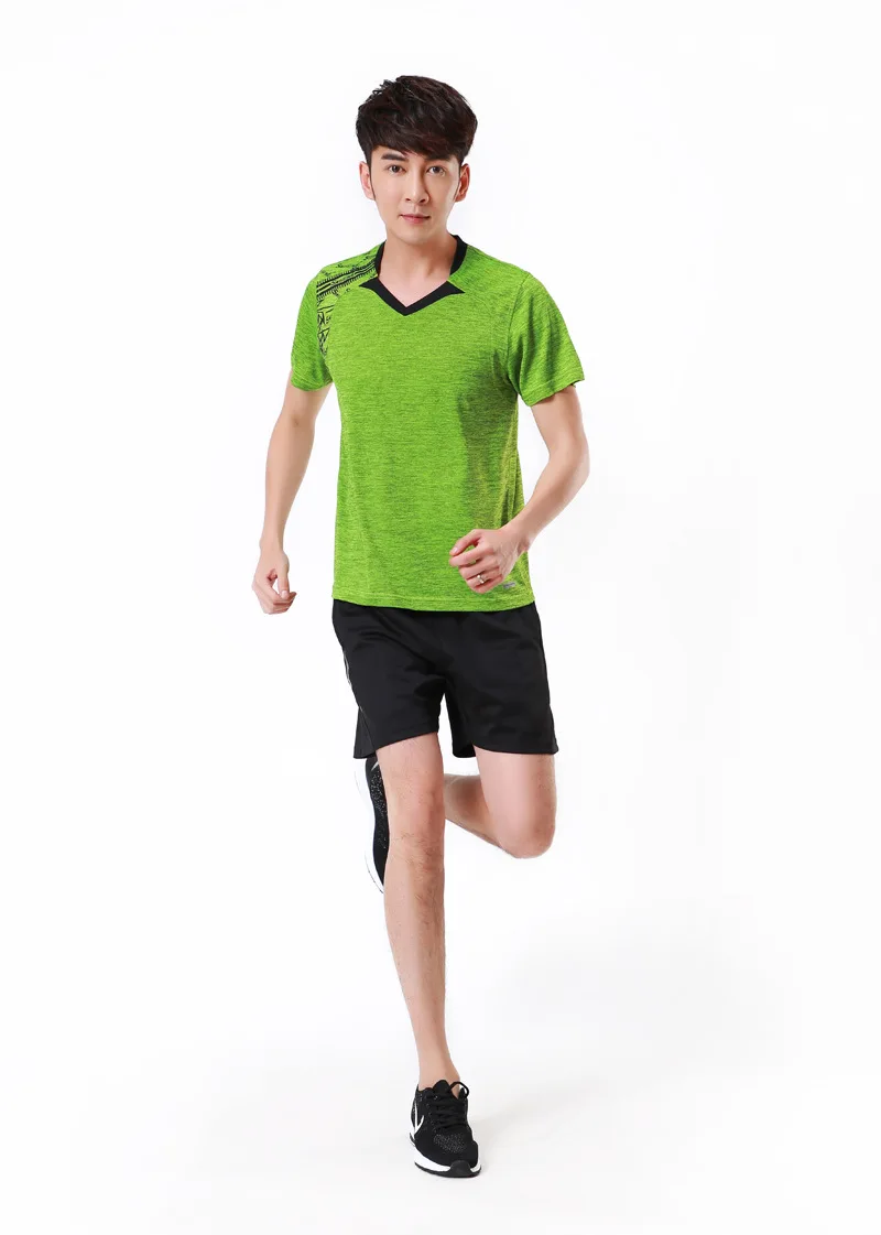 Футболка для бадминтона, костюмы для мужчин/женщин, Быстросохнущий тренировочный костюм для настольного тенниса, волан, шорты, спортивный костюм, футболка для пинг-понга - Цвет: Men  Green A
