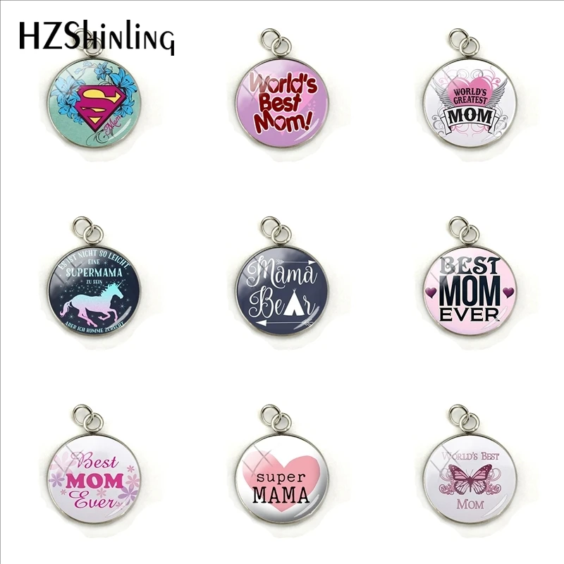 

2019 New Super Mama Designs Pendants Best Mum Ever Art French Design Pattern Printed Stainless Steel Charm Jewelry Gifts