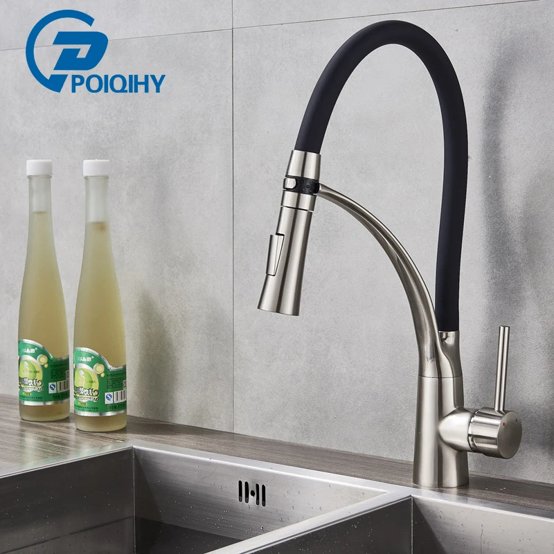 

Deck Mounted Nickle Brushed Black Kitchen Faucet Hot Cold Water Mixer Faucet for Kitchen Pull Down Mixer Crane 2 Function Spout