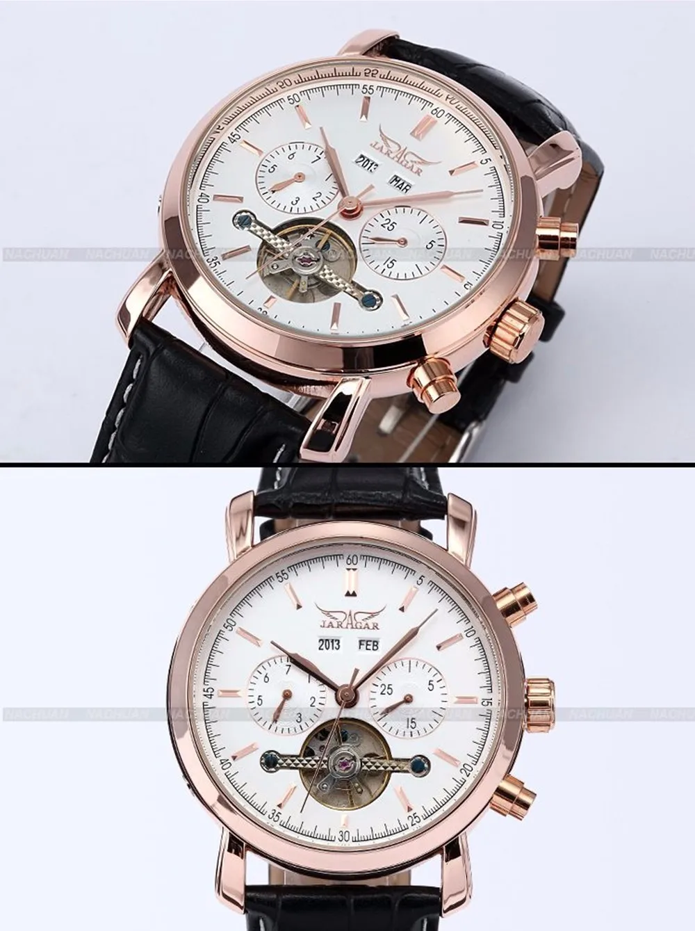 Tourbillon Auto Mechanical Mens Watch with Full Calendar