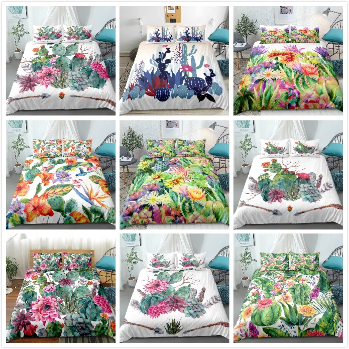 

Cactus Bedding set Green plant Duvet cover set Flower Bed line for teen kid Bohemial quilt cover girl bed set Twin home Textiles