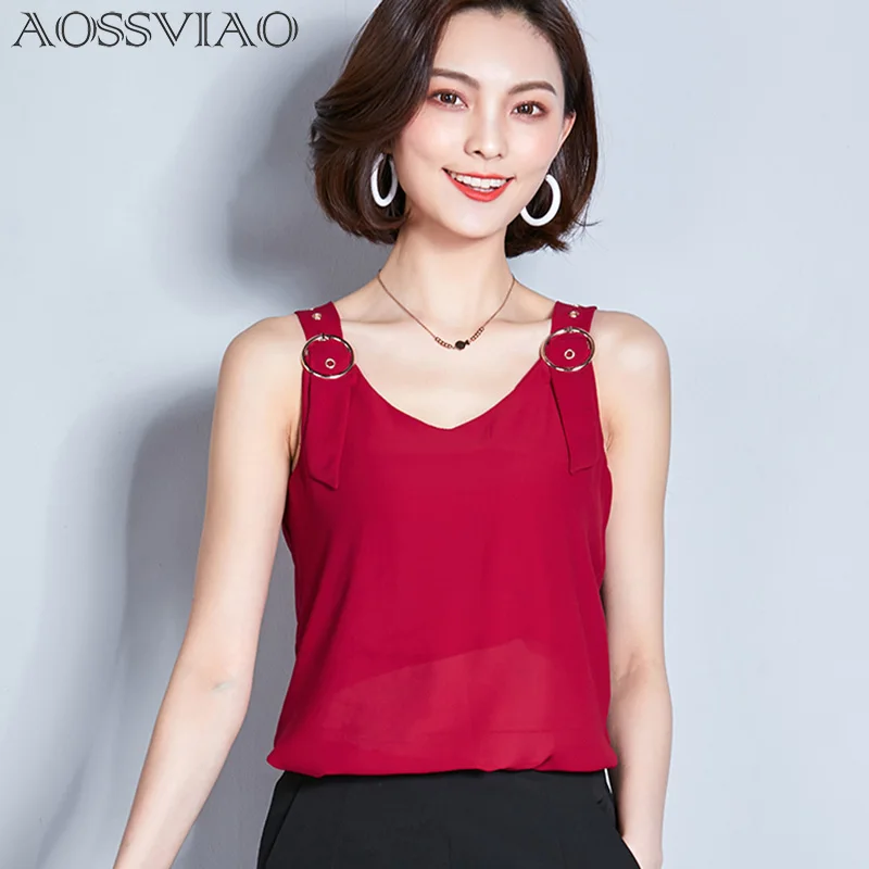 En Ligne Contraste Couleur Col V Chemise Femmes Tops Blusas Mujer De Moda 2018 D été Sans Manches Blouses Mode Coréenne Vêtements Chemise Femme