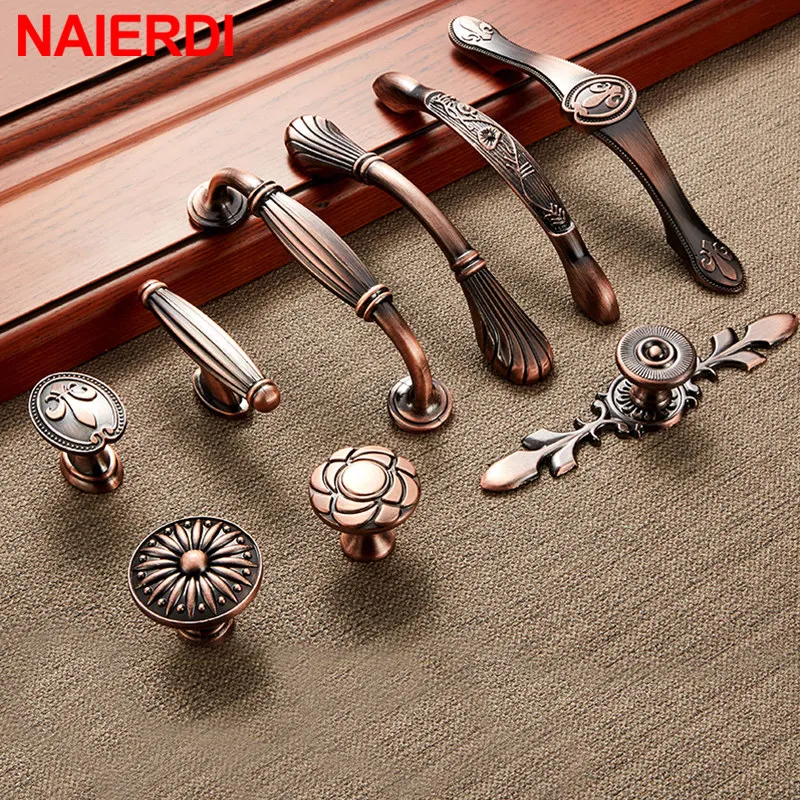 NAIERDI أحمر البرونزية سلسلة مقابض للخزانة سبائك الزنك المقابض بالطراز القديم التأثيرات مقابض أدراج باب خزانة ملابس مقبض الأثاث مقبض