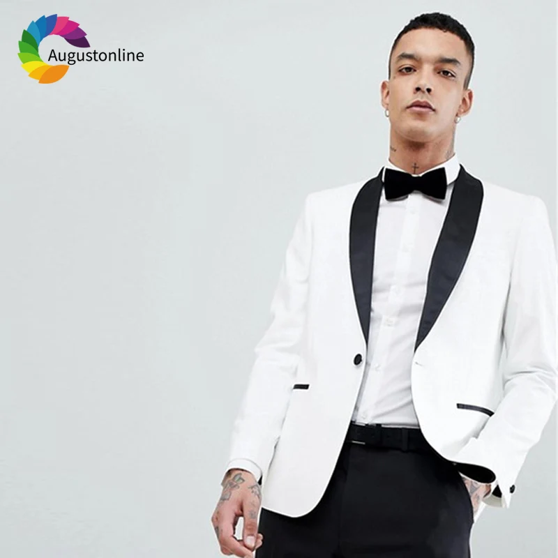 White Wedding Men Suits Slim Fit Groom Wear Tuxedos with Shawl Lapel 2 Pieces (Jacket+Pants) Bridegroom Set Best Man Blazer