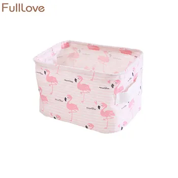 

Pink Flamingo Printed Storage Basket Desktop Sundries Stationery Case Toy Storage Box Fabric Makeup Cosmetic Organizer Box