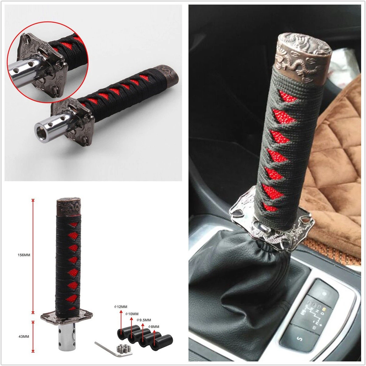JDM Samurai Sword Shift Knob Shifter Katana Metal Black Red 15cm 4