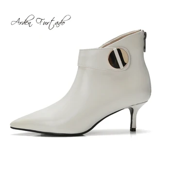

Arden Furtado fashion women's shoes 2019 pointed toe stilettos heels zipper short genuine leather buckle strap ankle boots 33 40