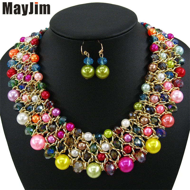 

Statement necklace 2018 fashion jewelry sets Handmade bead chain big Pearl dubai jewelry sets Vintage beads Bijoux Accessories