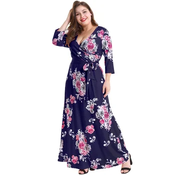 

Summer New women's printed chiffon long dress bohemian beach fashion wind big dress dress large size women's XL-4XL plus size
