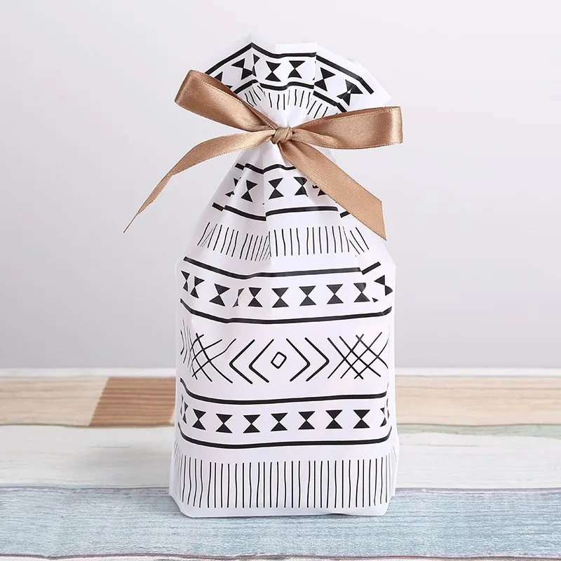 Полосатый пластиковый пакет для конфет качество еды Drawstring подарочная упаковка