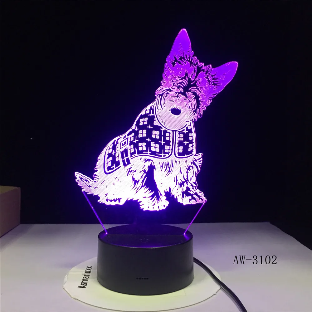 

3D-3102 3D визуальная иллюзия Лампа детский ночсветильник собака стильная лампа