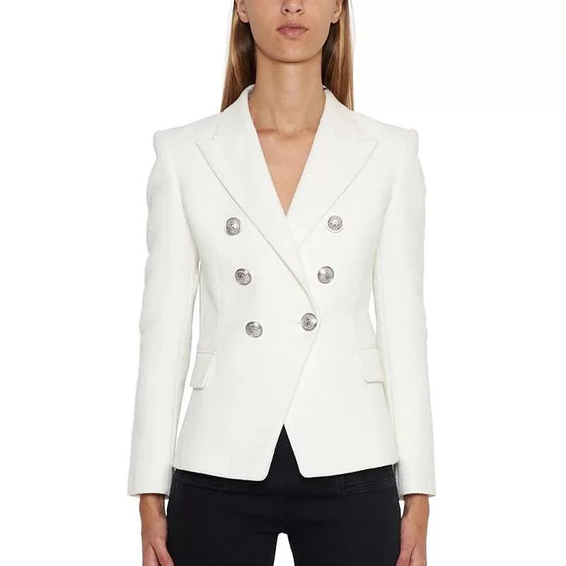 

HIGH QUALITY Newest Fashion 2019 Designer Blazer Women's Silver Lion Buttons Double Breasted Blazer Jacket