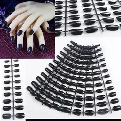 1 лот = 10 комплектов Акриловые искусственные ногти черные Натуральные Французские короткие круглые накладные ногти Советы полный размер