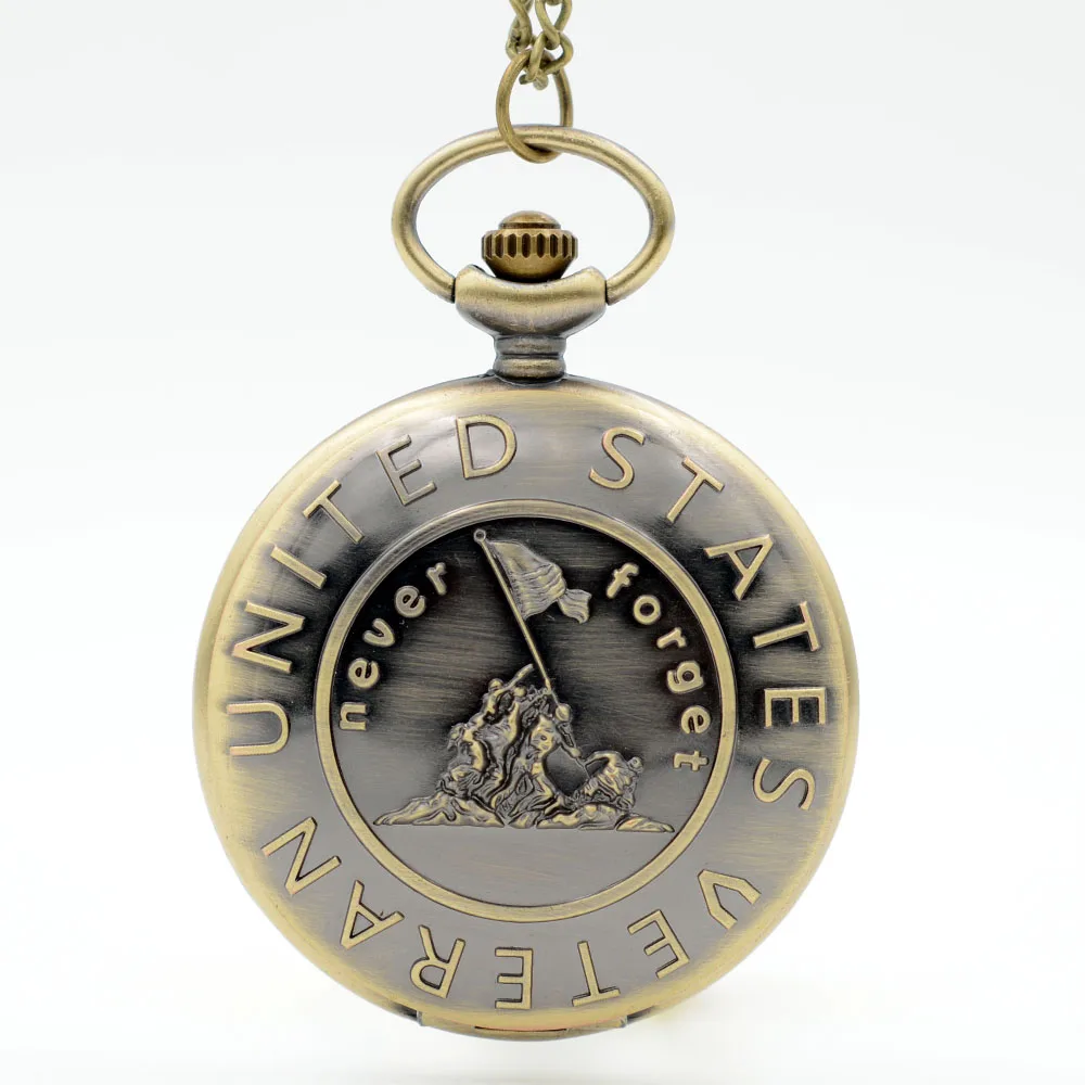 Retro Vintage Bronze United States Veteran Never Quartz Pocket