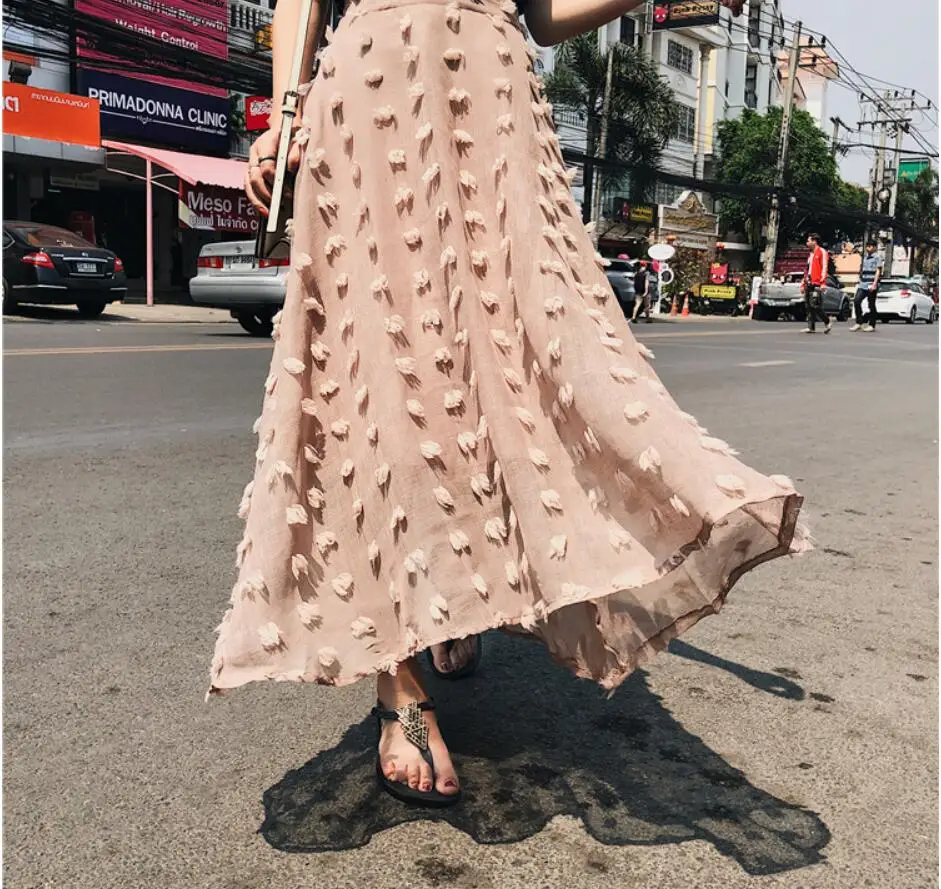 

Sweet A-Line skirt mesh fairy skirt female 2018 summer new three-dimensional decorative fashion Laptop Streetwear skirt